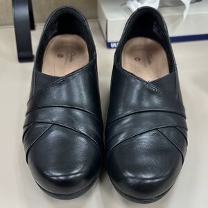 Clarks Black Leather Block Heel Shoes